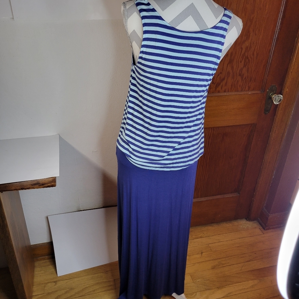 Womans Gap Knit Maxi Dress Loose Striped top attached Navy Dress Size XS - Picture 5 of 12